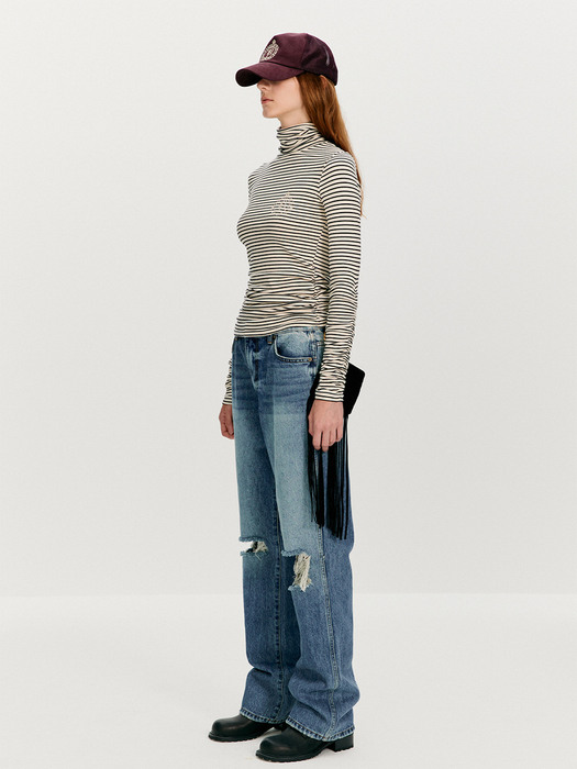 DISTRESSED STRAIGHT JEANS, BLUE