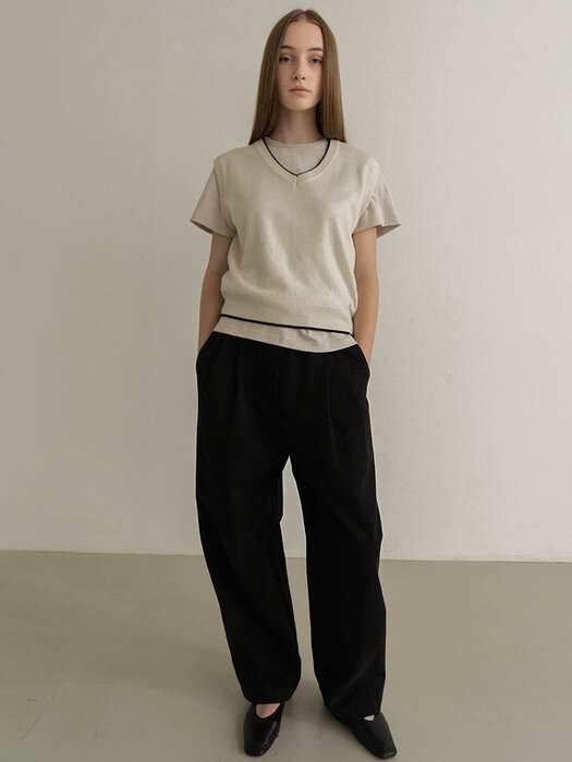 Twill Cotton Wide Trousers - Black