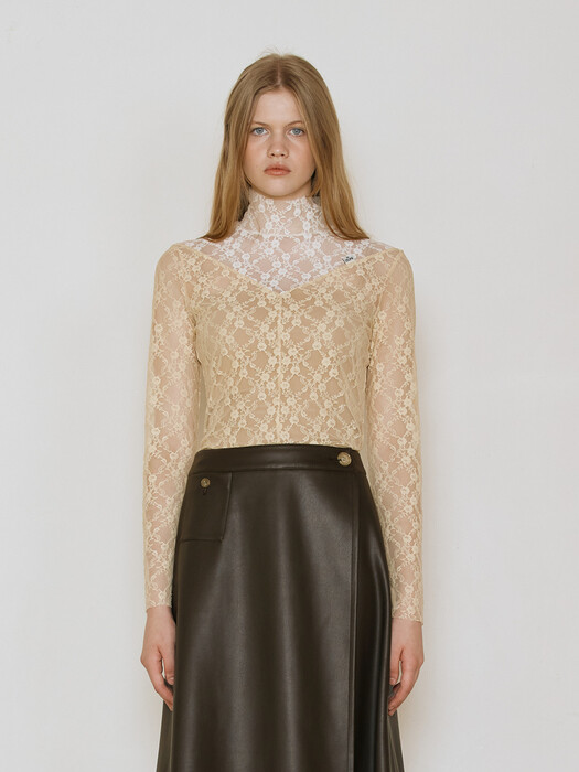 Two-Tone Lace Turtleneck Top_Cream