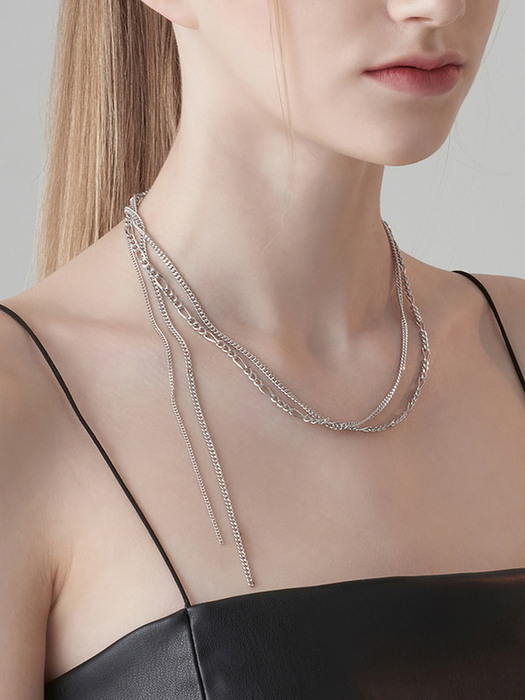[Silver 925] Multi-Layered Figaro & Curved Chain Necklace