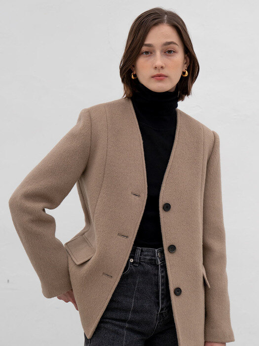 Collarless single wool jacket [2color]