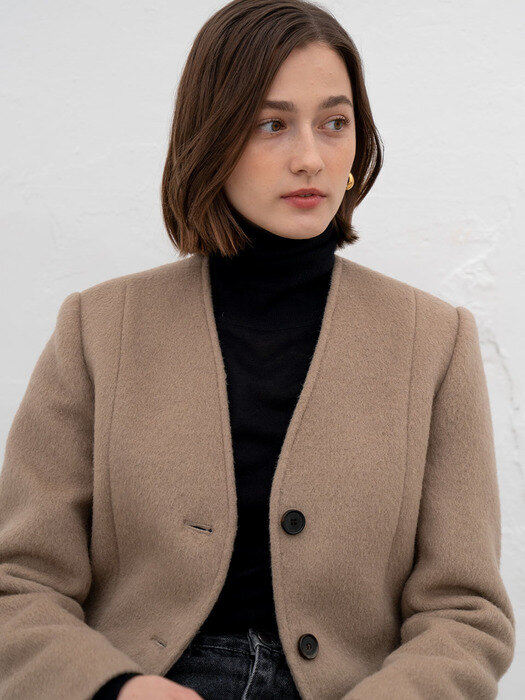 Collarless single wool jacket [2color]