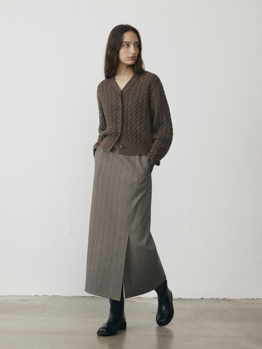 SEMI A-LINE HERRINGBONE LONG SKIRT BROWN HERRINGBONE_UDSK1D215W2