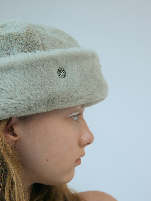 [Let there be light] Fur toque hat in Olive grey