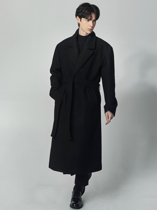 BLACK Wool Oversized Long Robe Coat