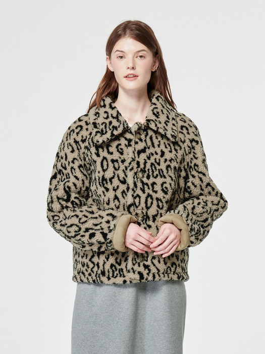 RIVERSIBLE FAUX SHEARING JACKET-BEIGE TIGER