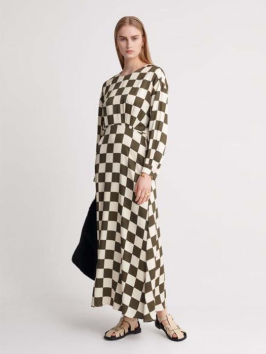 MIA GREEN CHECKERBOARD MAXI DRESS