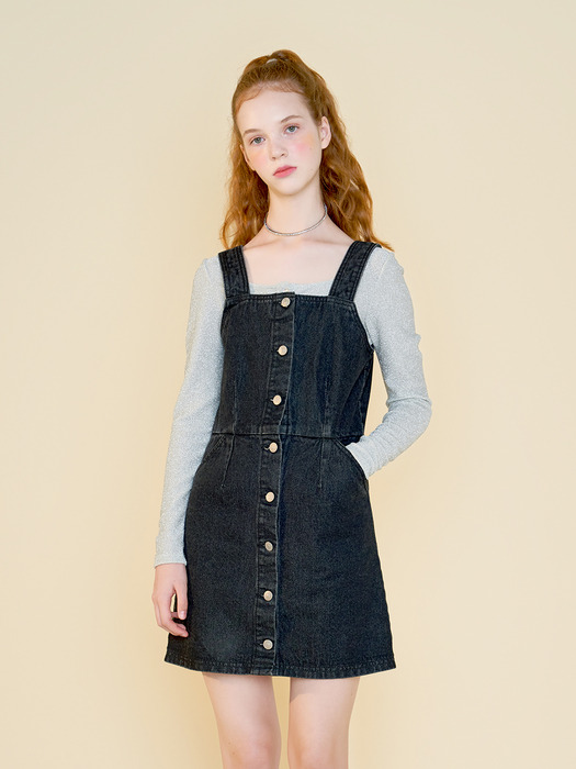 pinafore denim one piece(charcoal)
