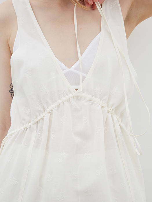 21SS_V-neck Sheer Dress (Flower Ivory)