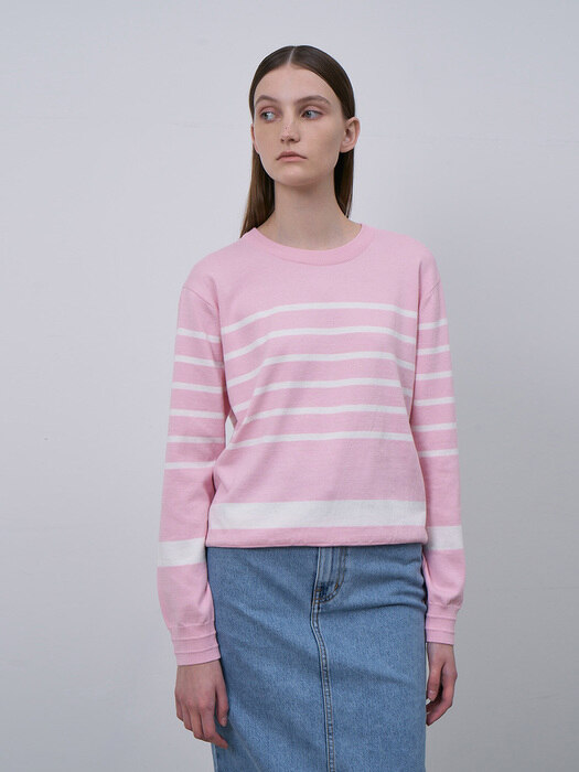 Plain Stripe Cotton Knit -Pink