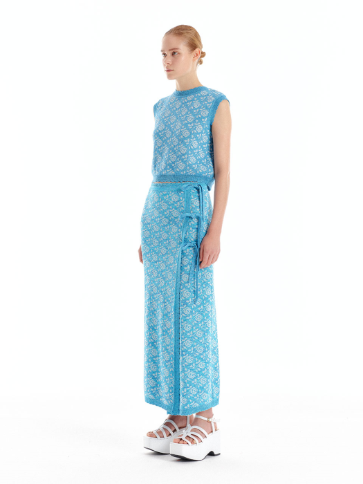 UMBRA Floral Jacquard Knit Wrap Skirt - Sky Blue