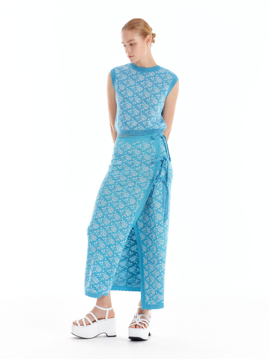 UMBRA Floral Jacquard Knit Wrap Skirt - Sky Blue