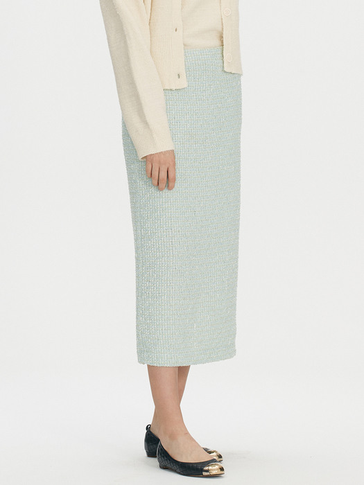 Tweed back slit skirt - Mint