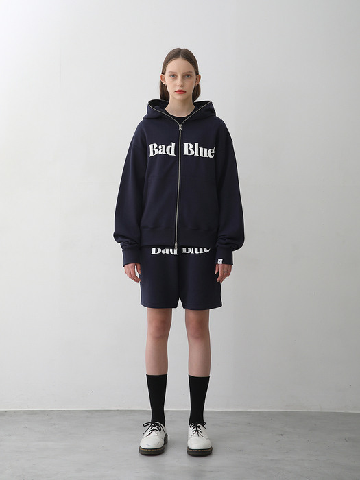 BadBlue배드블루]Logo Pull Zip Hoodie Navy