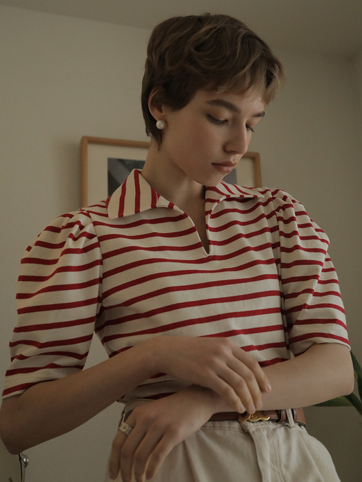 Deauville Stripe Polo Shirt_Vintage Red