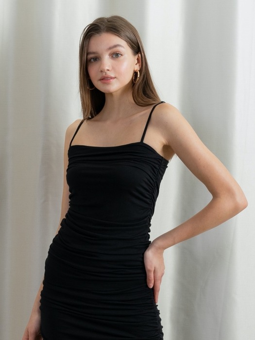 Tencel ruched sleeveless top (Black)