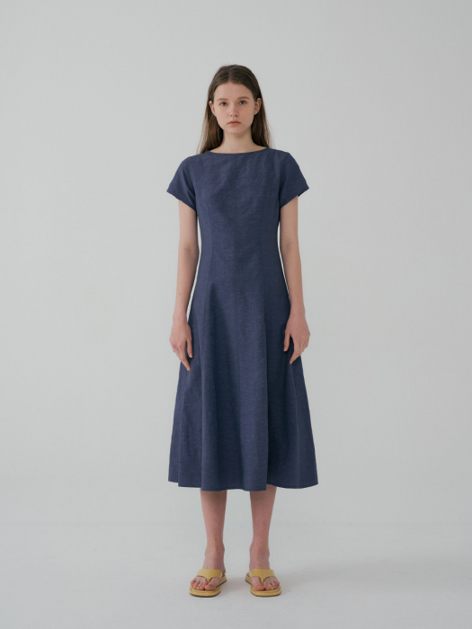 Stitch Linen Long Dress Dusty blue (JWDR2E924B5)