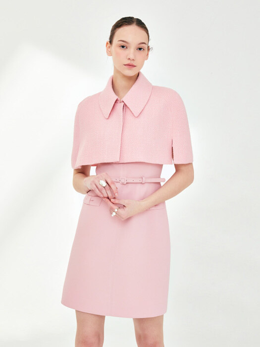 [미전시]HOLLY Pointed collar short tweed cape (pink)