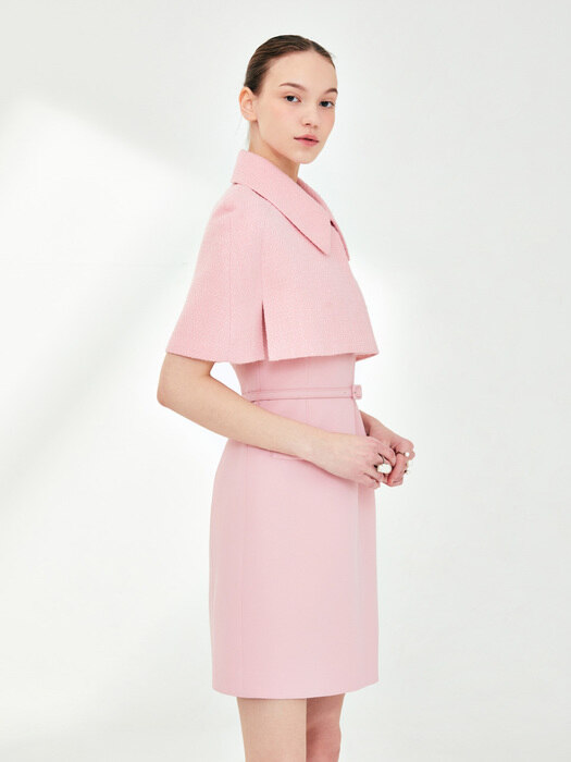 [미전시]HOLLY Pointed collar short tweed cape (pink)