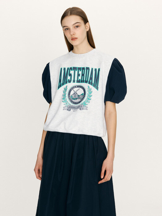 [N]AMSTERDAM Volume sleeve city artwork sweatshirt (Melange gray&Navy)