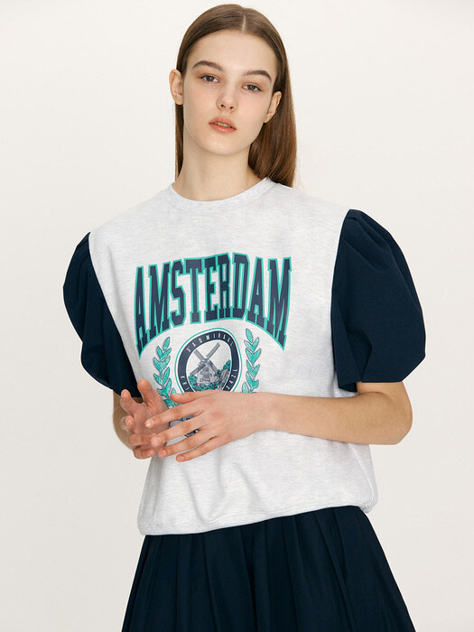 [N]AMSTERDAM Volume sleeve city artwork sweatshirt (Melange gray&Navy)
