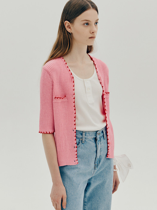 Linen embroidery cardigan - Pink