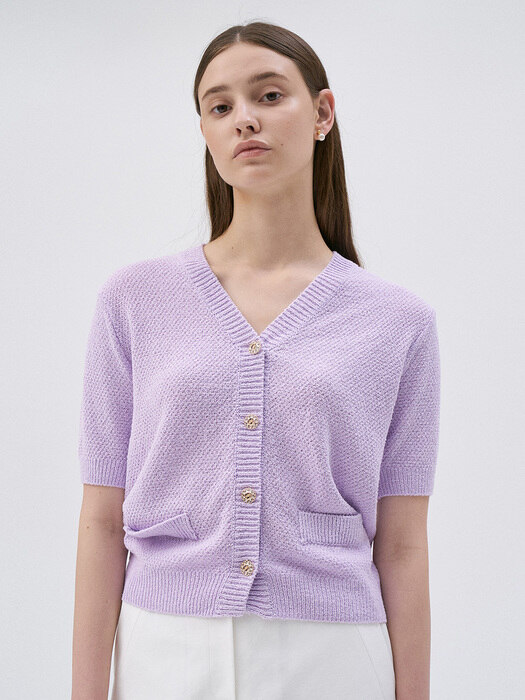 [단독]Boucle Half Cardigan-Light Purple