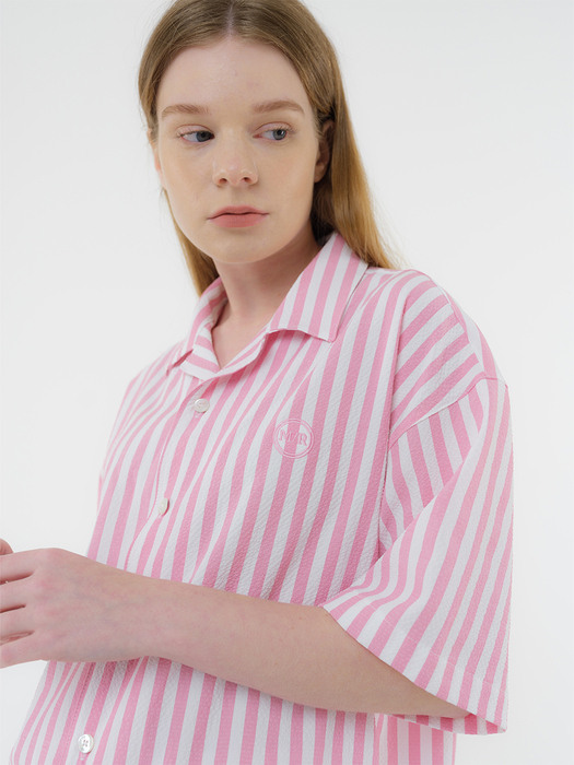 (UNISEX) Stripe seersucker pajama set 파자마 세트 (핑크)