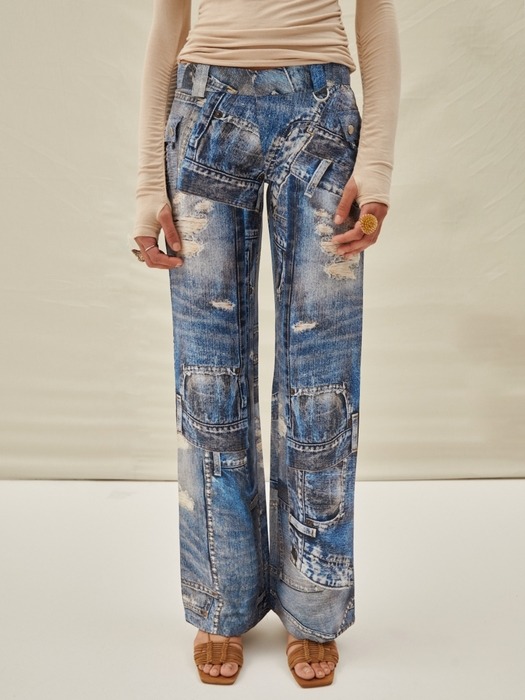 LOW WAIST MID WASHING PRINT JEANS