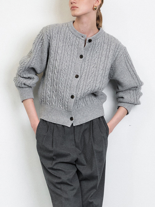 WOOL CABLE KNIT CARDIGAN [5COLORS]