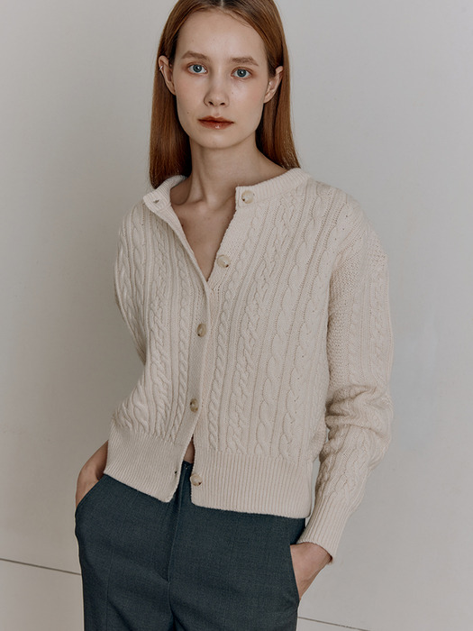 WOOL CABLE KNIT CARDIGAN [5COLORS]