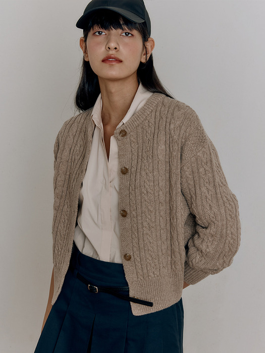 WOOL CABLE KNIT CARDIGAN [5COLORS]