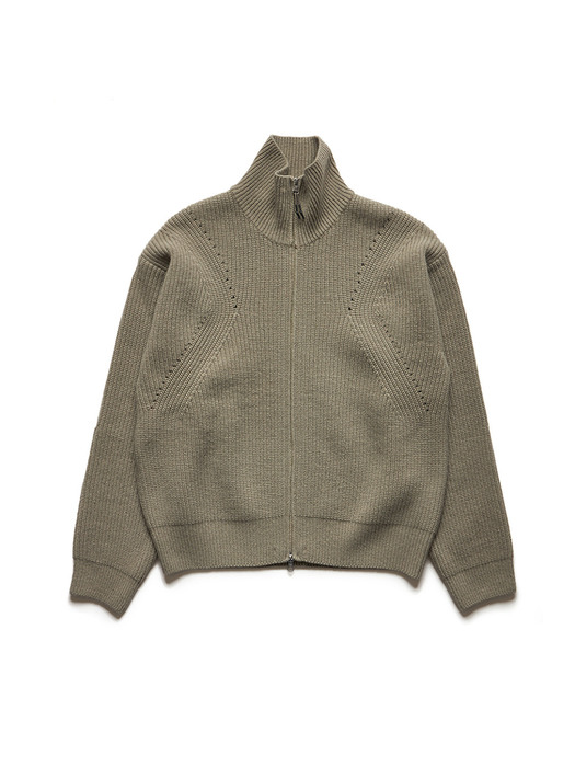 KNITTED ZIP-UP CARDIGAN / BEIGE