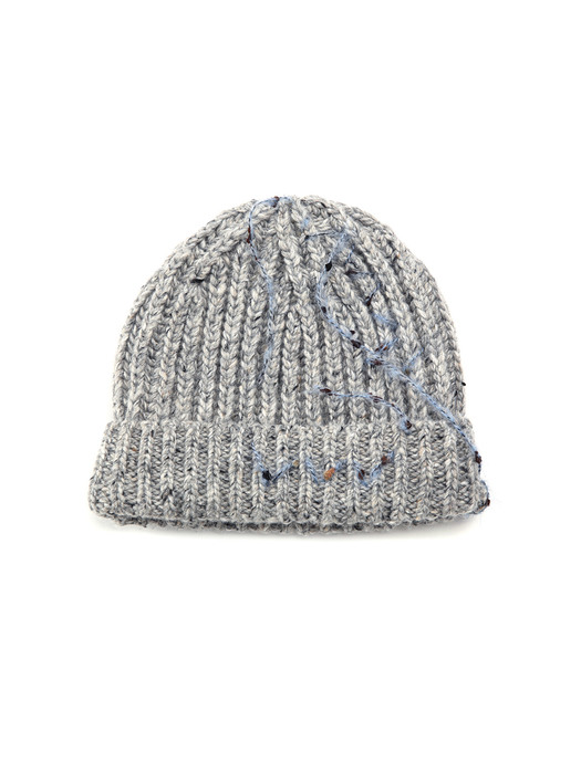Ribbed Recycled Wool Blend Beanie, Grey