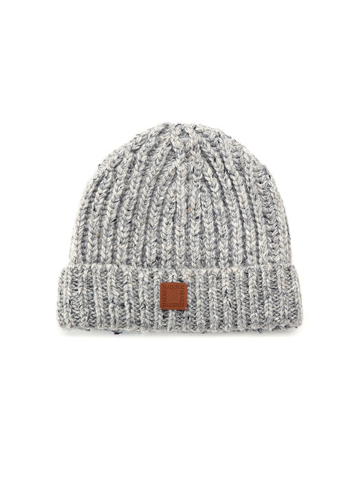 Ribbed Recycled Wool Blend Beanie, Grey