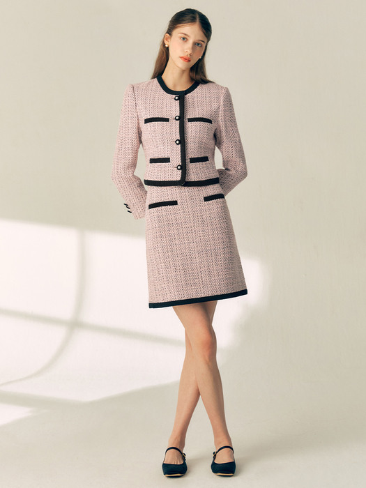 BIANA Combination A-line wool skirt (Pink&Black)