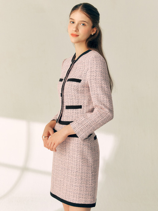 BIANA Combination A-line wool skirt (Pink&Black)