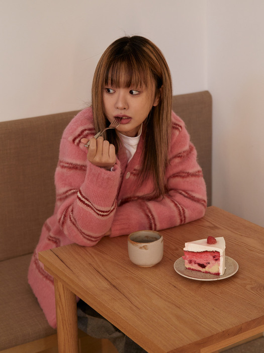 [x Munumi & WhateverWeWant]Mohair Striped Cardigan(Strawberry Cake)