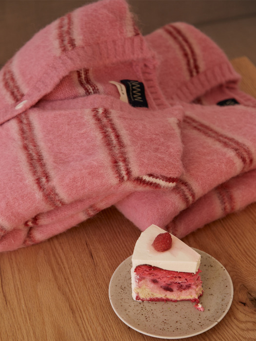 [x Munumi & WhateverWeWant]Mohair Striped Cardigan(Strawberry Cake)