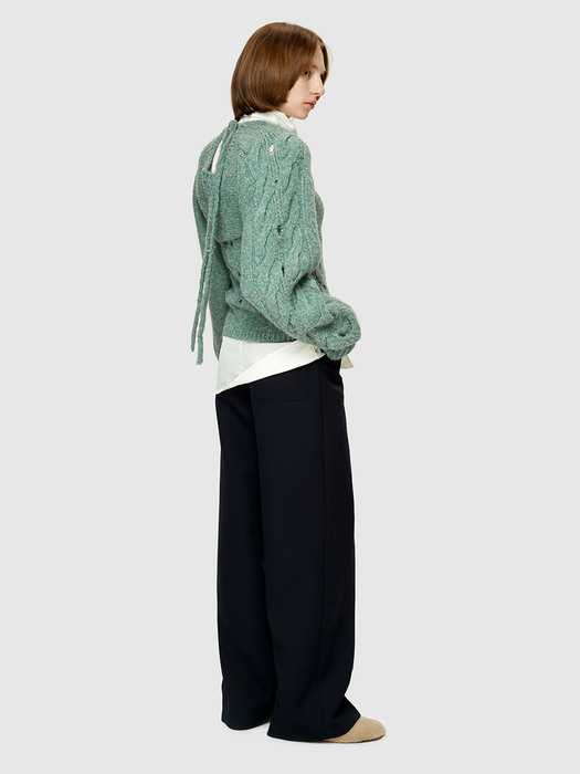 TWIST HOLE KNIT CARDIGAN SET - MINT