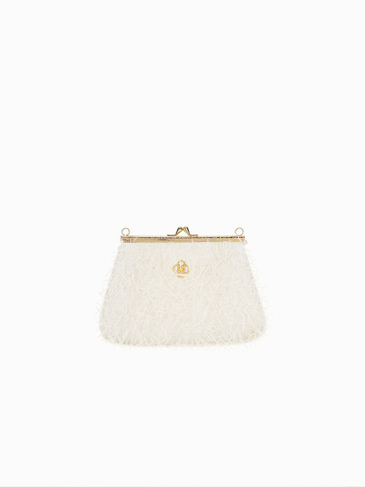 Feather Chain Strap Pouch Bag (White)