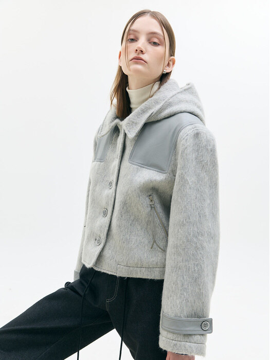 LX MOHAIR LEATHER CROP COAT(GRAY)