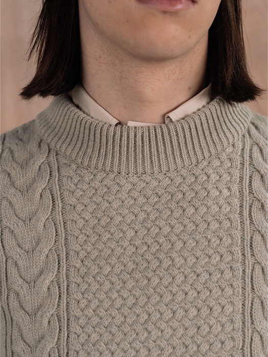 CABLE KNIT PULLOVER [ASH BEIGE]