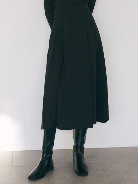 PLEATS PINTUCK LONG SKIRT_BLACK