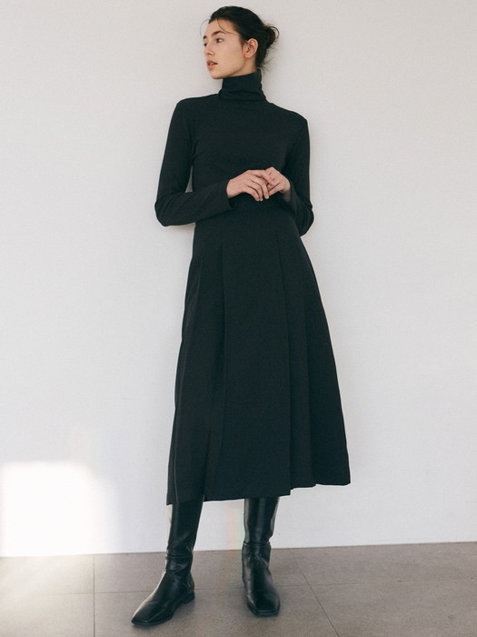 PLEATS PINTUCK LONG SKIRT_BLACK