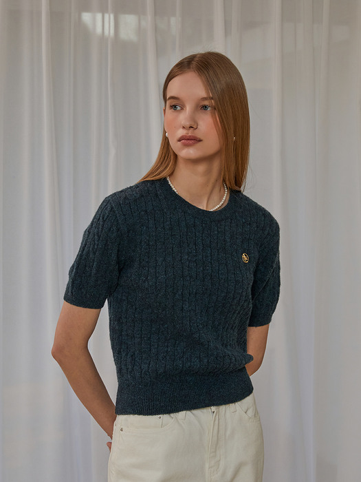 CASHMERE CABLE HALF KNIT_NAVY