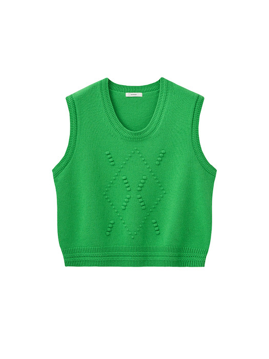 UNISEX, Pompom Argyle Knit Vest / Green