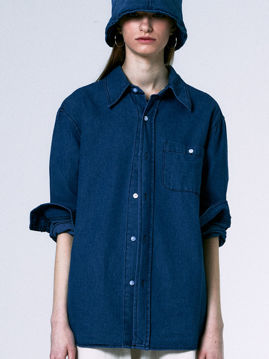 [WOMAN] VINTAGE WASHING POCKET DENIM SHIRT INDIGO