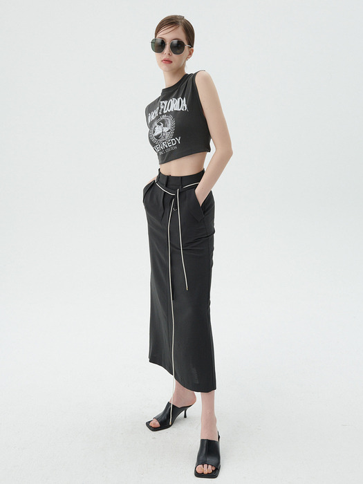 Summer String Pocket Long Skirt [Charcoal]
