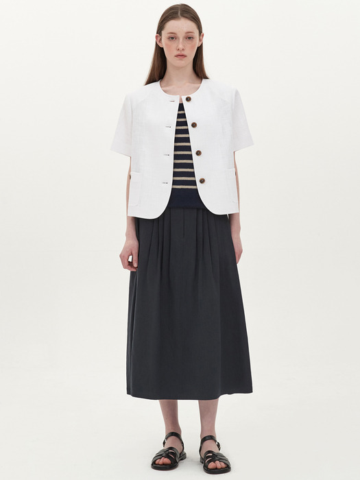 linen 8-tuck skirt_navy
